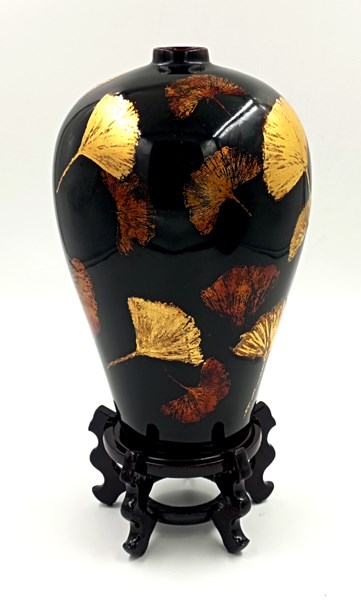 陳清光 豐華脫胎花瓶 25X17cm 布 天然漆 金箔