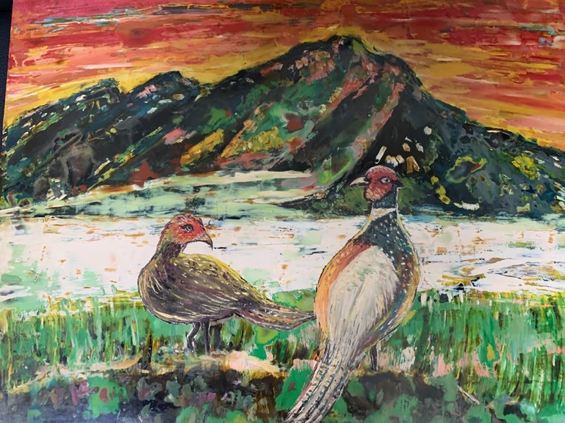 陳麗玉 遠山含情 40X30 天然漆 螺鈿