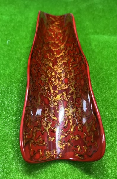 黃聖懿 雙魚戲水茶則 17X5.5X2.5 天然漆 金漆