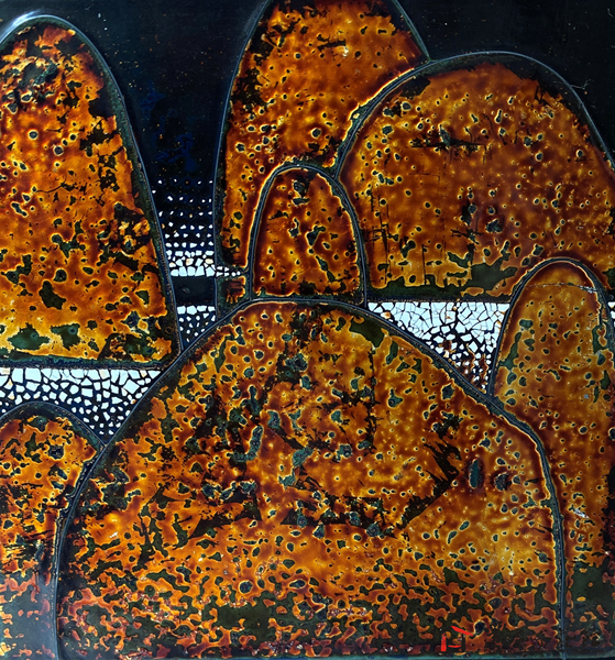 許玄昌 夕嵐 14X14X3cm 天然漆 銀線 銀箔 蛋殼