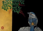 許玄昌 白耳畫眉 21X30cm 天然漆 蒔繪 暈金