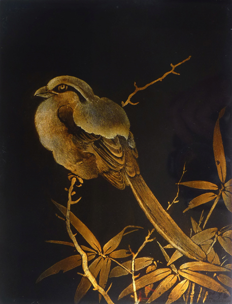 許玄昌 竹鳩圖 16X21cm 天然漆 暈金