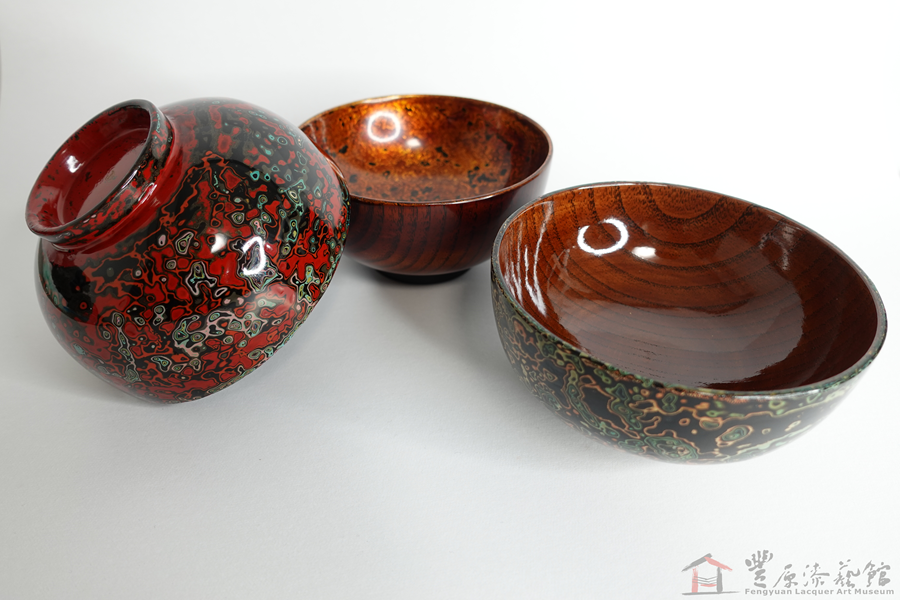 廖家慶 漆碗3款 12X12X6cm 木胎 天然漆 銀丸粉 金箔