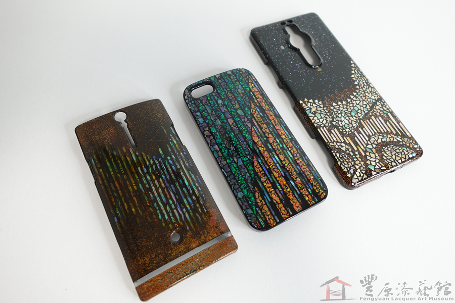 廖家慶 螺鈿手機保護殼三款 13X7X1cm 13X6.5X1cm 17X7.5X1cm 天然漆 貝殼 京都蛋白石 梨子地粉