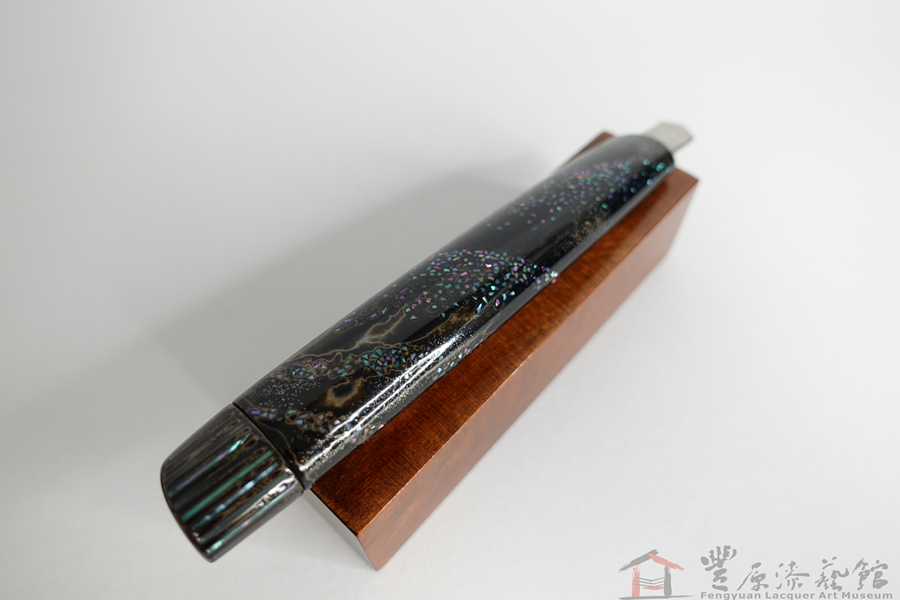 廖家慶 螺鈿銀彩美工刀 16X3X6cm 天然漆 貝殼 京都蛋白石 銀梨子地