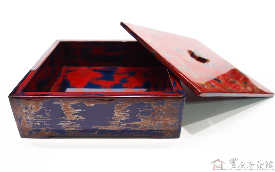 廖家慶 螺鈿變塗四方盒 19X19X7 cm 木胎 天然漆 銀粉 京都蛋白石