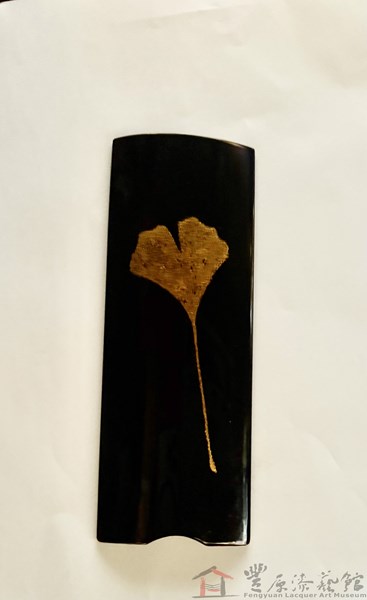 許秋月 銀杏茶則 7X19X1 竹胎 金箔  天然漆 金粉