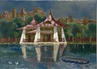 柯榮晉 悠遊台中公園 40.5X30 天然漆 木 布 螺鈿 蛋殼 漆藝粉
