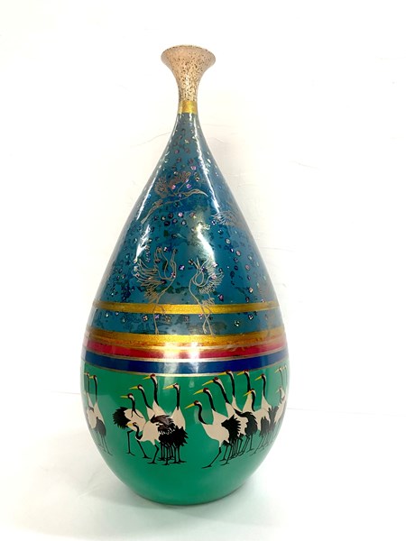許秋月-舞鶴 30cmX30cmX61cm 陶胎、天然漆、珍珠粉、錫粉、鏍鈿