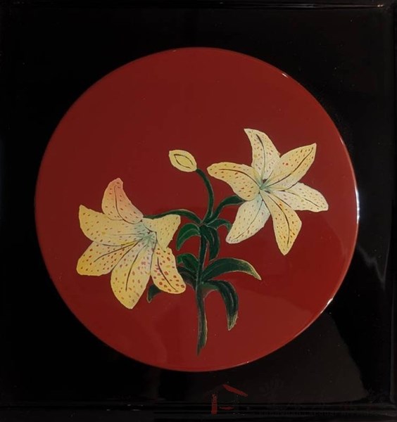 張月星 虎斑百合 直徑18CM 木胎 天然漆 貝殼粉