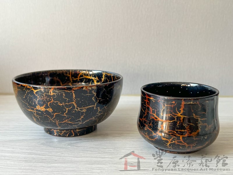 陳煒杰 冰裂碗杯 碗10.6X10.6X5.4 杯6.7X6.7X4 木胎 天然漆
