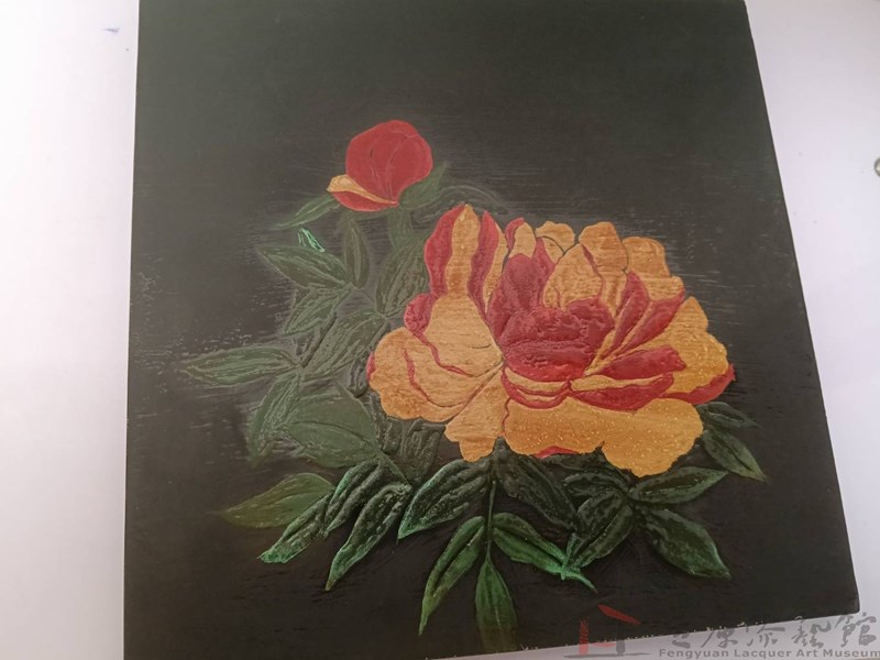 黃惠蘭 花開富貴 20X20 木胎 天然漆