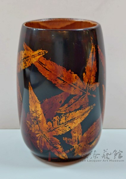 黃雅靜 楓紅茶杯 5X9 竹胎 天然漆 金箔