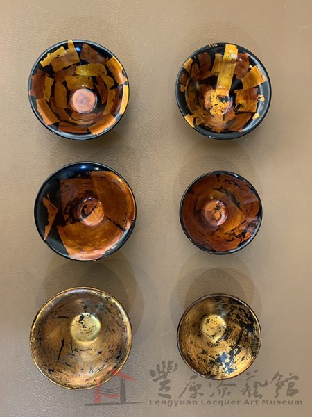 駱明宗 圓滿杯 大9.5X4 小8X4 陶瓷胎 天然漆 金箔