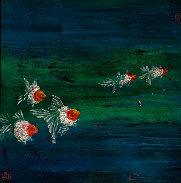 王清源 悠遊55.5×55.5cm天然漆、 彩色箔、木
