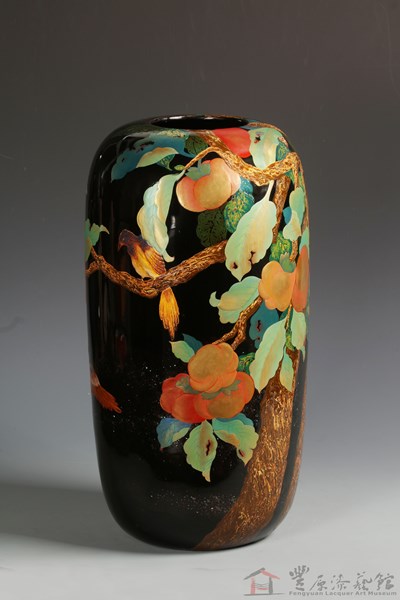王清源 喜事連年 23X23X48cm 天然漆 金粉 金箔 貝殼 布