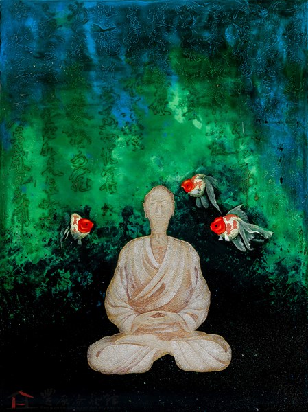王清源漆作  表相・真相 80x60cm 天然漆、金箔、蛋殼、貝殼 2023