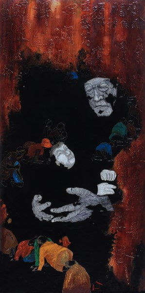 媽祖文化意象-躦轎腳 王清源-120×60cm 天然漆、蛋殼、木板、布2020年