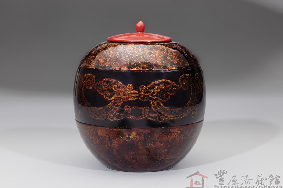 羅文祥 螭虎團爐 22X20cm 天然漆