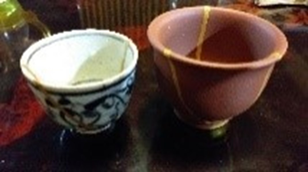 古朱泥小杯.青花小杯 金繕 6x7 5x6材質-陶器